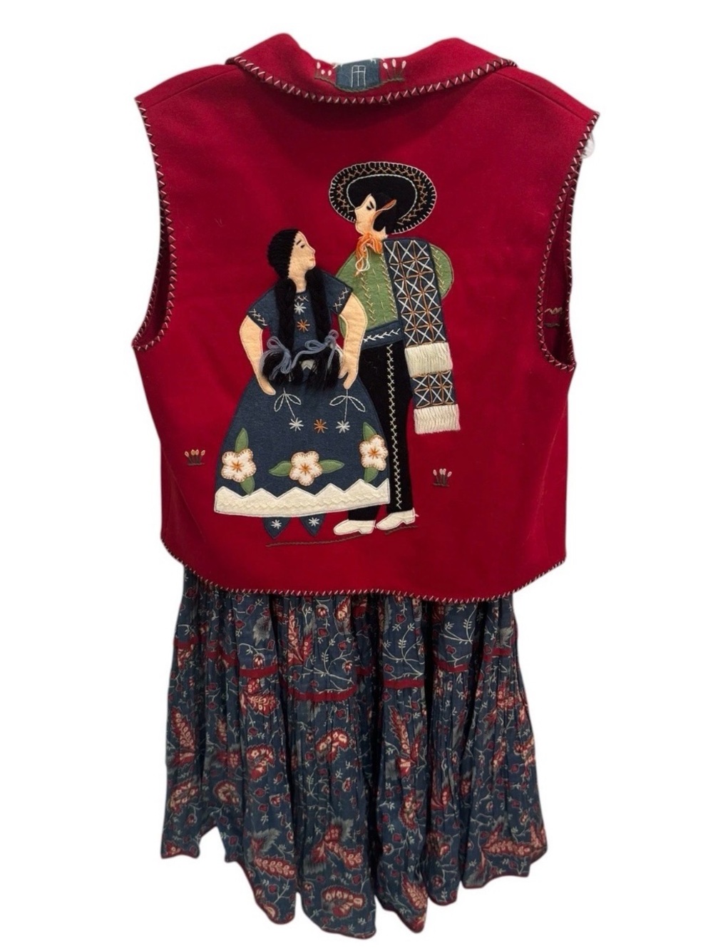 Double D Ranch Vintage Mexican Tourist Wool Vest Matching Skirt Size RTL $795 XS